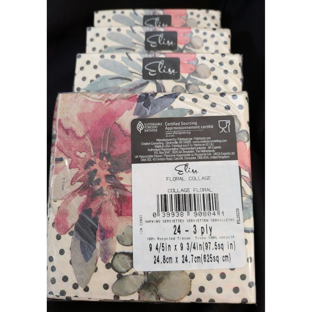 LOT OF 4 SETS Elise Floral Collage Napkins Cocktail, Guest Towl & Dinner Napkin - Picture 7 of 12
